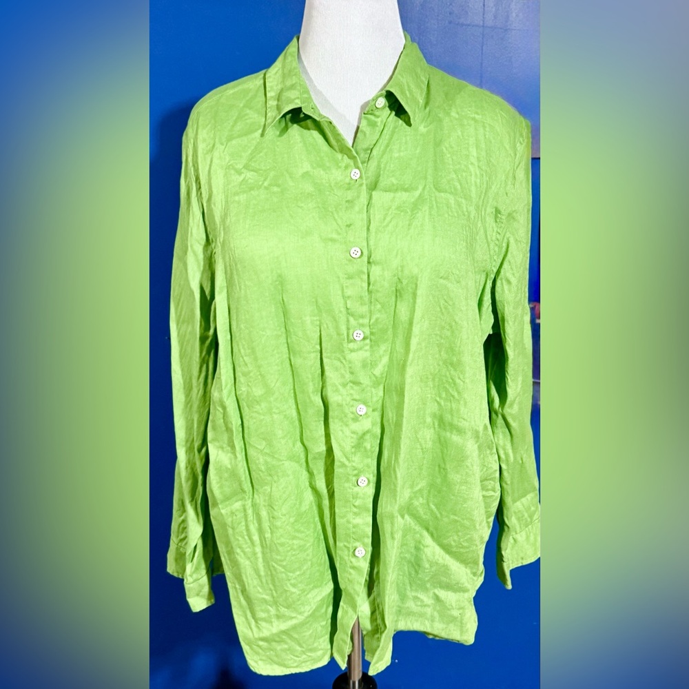 J. Jill Lime Green Button-Down 100% Linen Shirt Size-XL - Picture 10 of 10